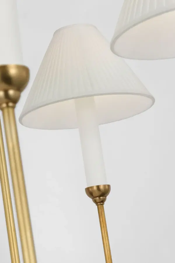 Ingela 36" Chandelier in Hand-Rubbed Antique Brass with Silk Pleat Shades - Image 4