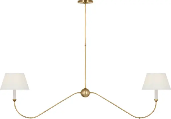 Ingela 65" Linear Chandelier in Hand-Rubbed Antique Brass with Silk Pleat Shades - Image 1