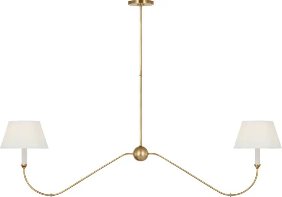Ingela 65" Linear Chandelier in Hand-Rubbed Antique Brass with Silk Pleat Shades - Image 1