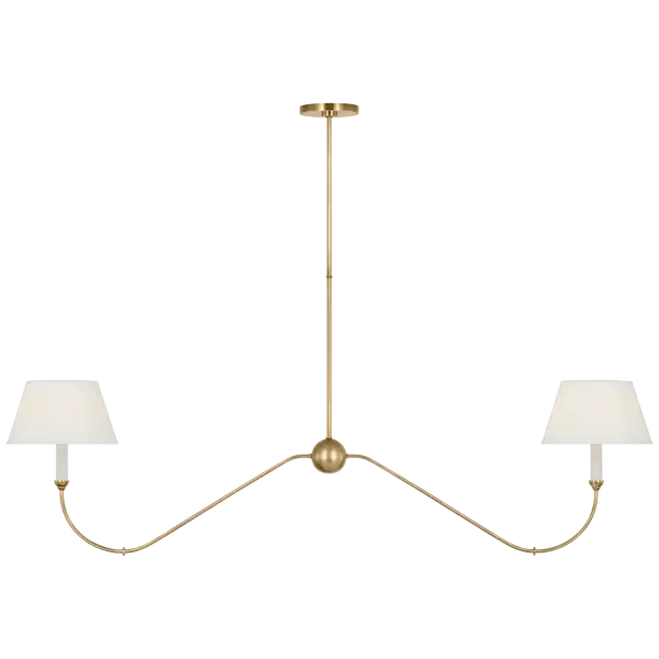 Ingela 65" Linear Chandelier in Hand-Rubbed Antique Brass with Silk Pleat Shades - Image 2