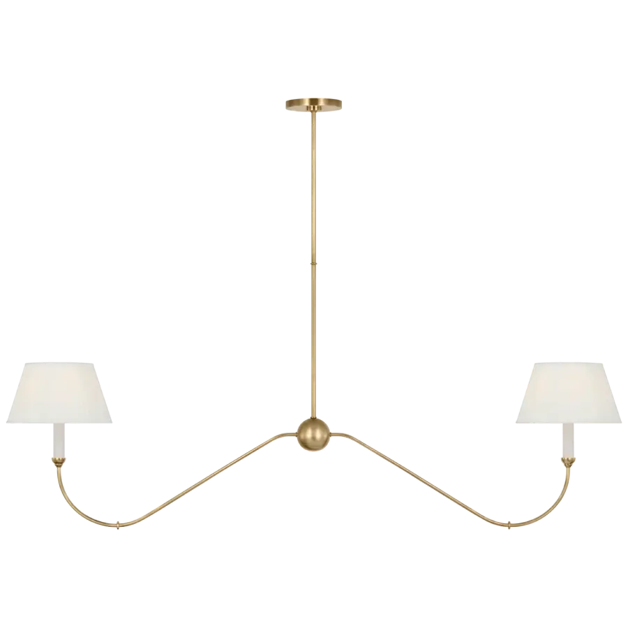Ingela 65" Linear Chandelier in Hand-Rubbed Antique Brass with Silk Pleat Shades - Image 2