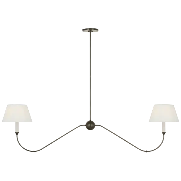 Ingela 65" Linear Chandelier in Modern Iron with Silk Pleat Shades Open Box