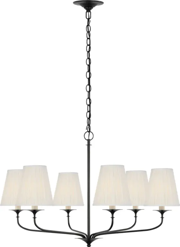 Knox 32" Chandelier in Bronze with Silk Pleated Shades - Image 1