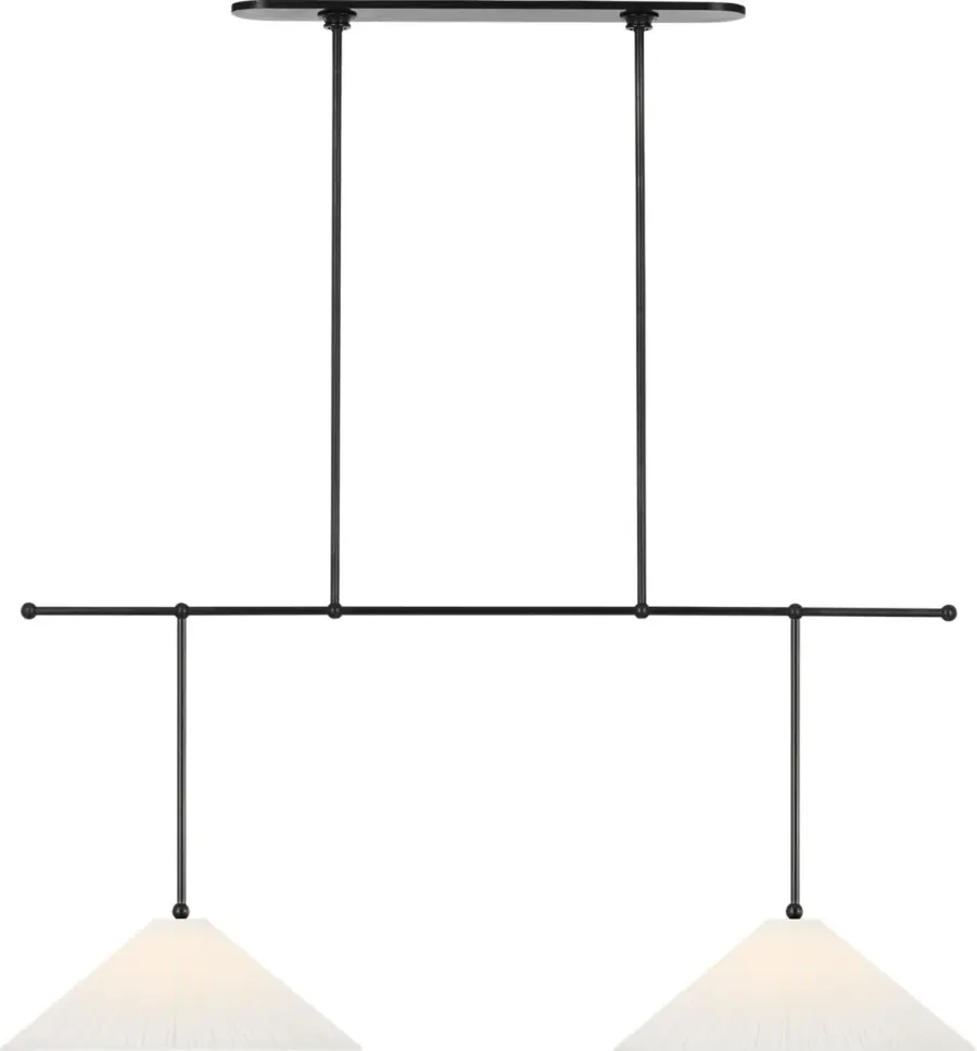 Soren 54" Extended Drop Linear Chandelier in Bronze with Silk Pleated Shades - Image 3