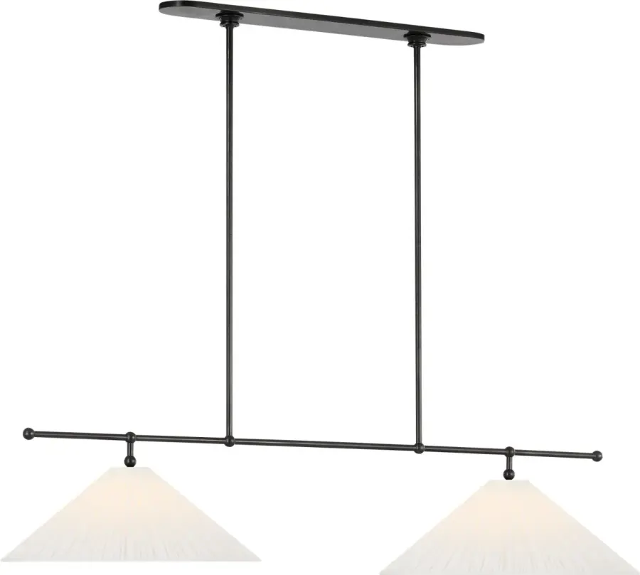 Elegant Linear Chandelier with Timeless Bronze Finish and Pleated Shades - Image 1