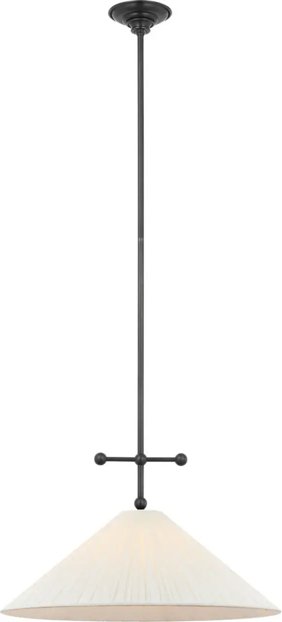 The Soren 20" pendant combines classic bronze metalwork with a refined silk pleated shade, creating warm, diffused lighting perfect for dining and living spaces. Its versatile transitional design bridges traditional and contemporary aesthetics.