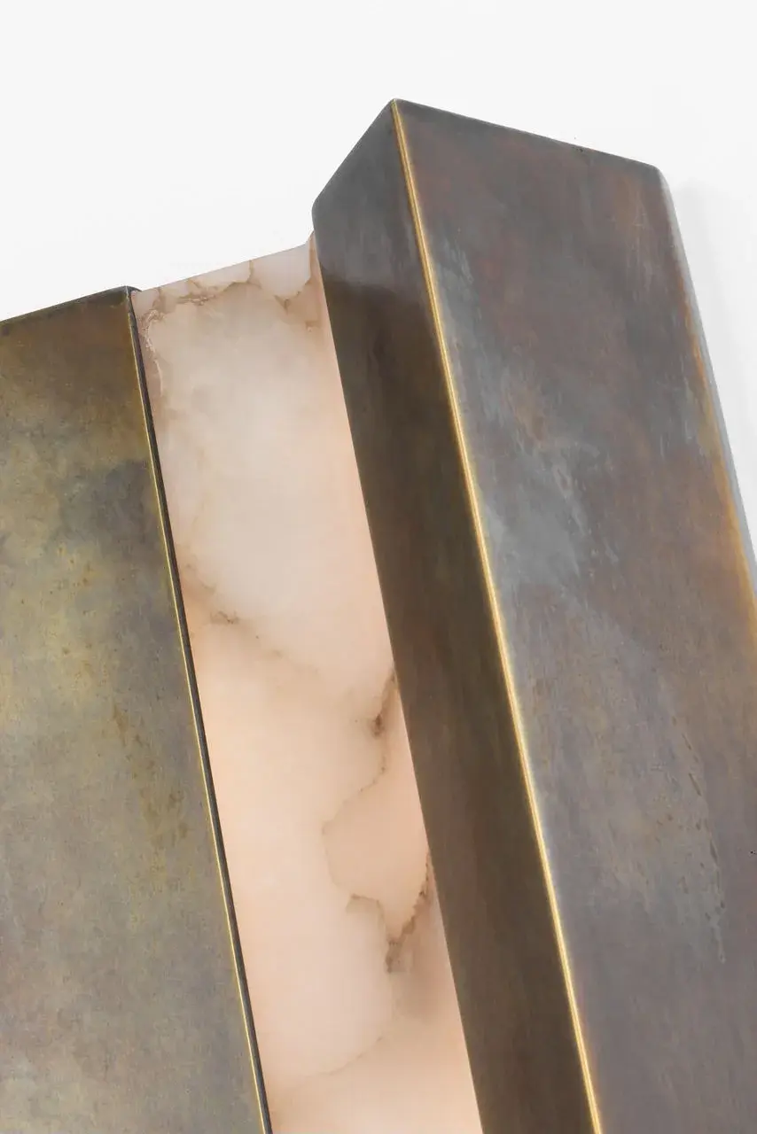 Austera 32" Sconce in Mottled Brass with Alabaster - Image 6