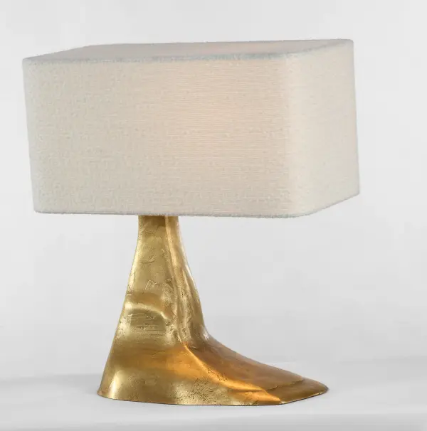 Terra-Forma 23" Left Table Lamp in Museum Brass with Boucle Shade - Image 4