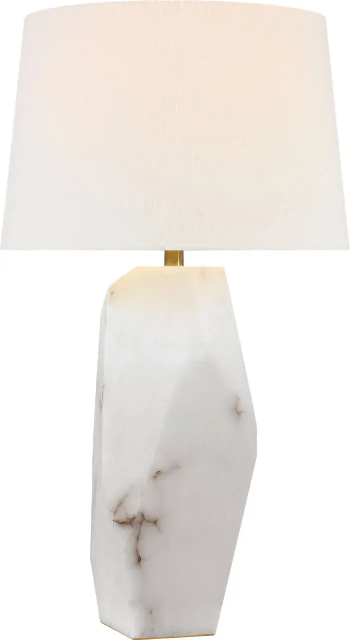 Crystallo 32" Faceted Table Lamp in Alabaster with Linen Shade - Image 1