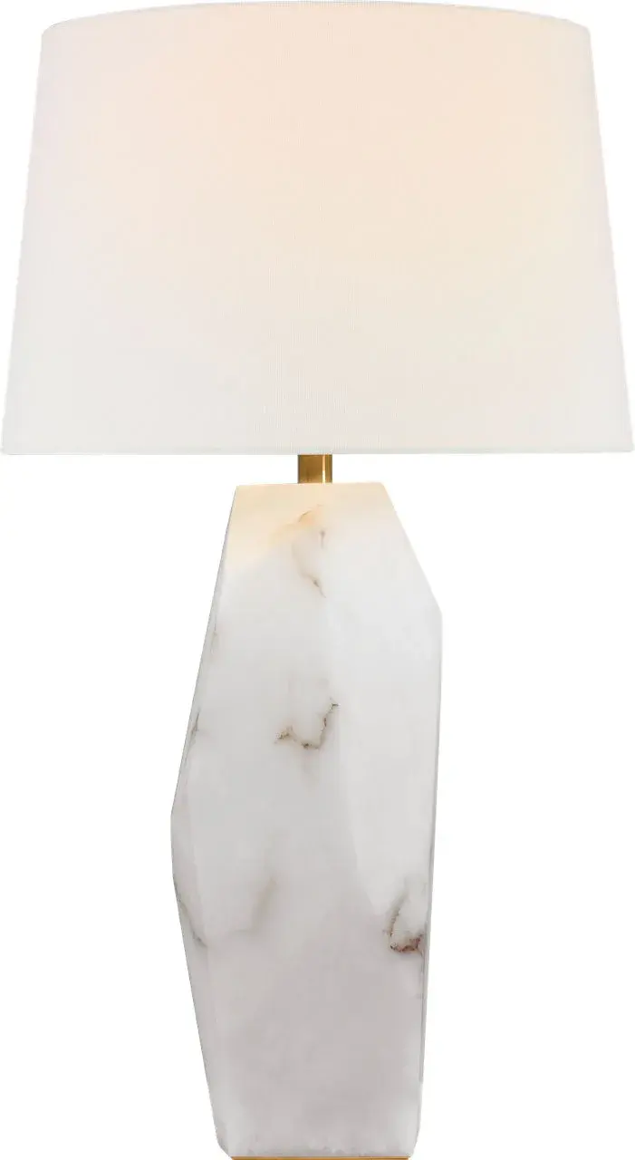 Crystallo 32" Faceted Table Lamp in Alabaster with Linen Shade - Image 2