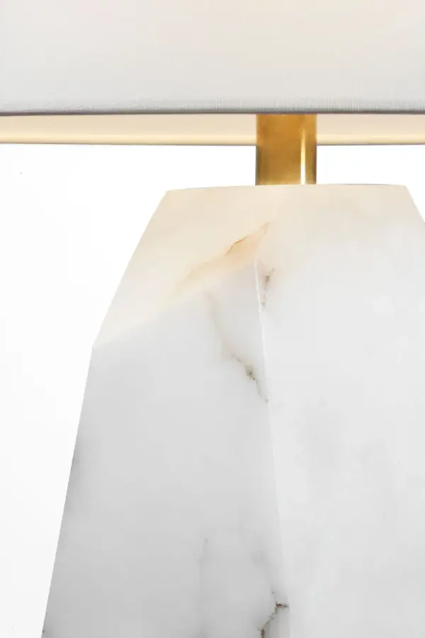 Crystallo 32" Faceted Table Lamp in Alabaster with Linen Shade - Image 4