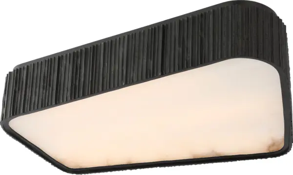 The Fumar flush mount combines contemporary asymmetrical design with the organic beauty of alabaster. Its ridged carbon finish adds textural depth while the 21" scale makes it ideal for medium-sized spaces seeking artistic lighting.