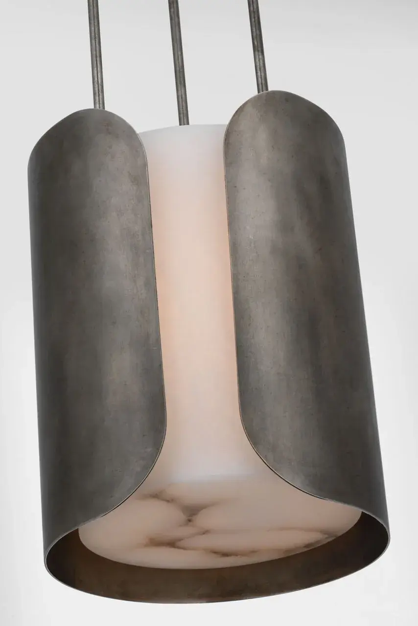 Armise 11" Pendant in Mottled Pewter with Alabaster - Image 8