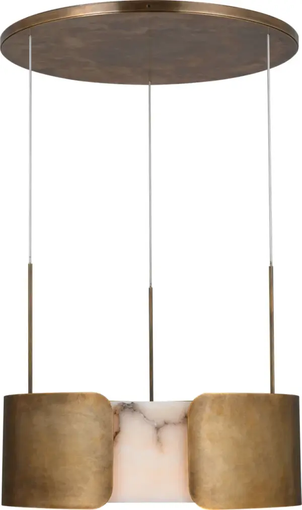 The Armise 28" Drum Chandelier combines transitional elegance with contemporary clean lines. Its mottled brass finish adds warmth and character, while the alabaster shade diffuses light beautifully for ambient illumination.