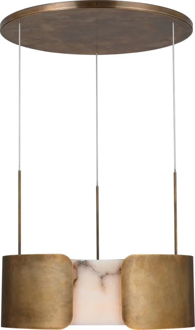 Armise 28" Drum Chandelier in Mottled Brass with Alabaster - Image 1