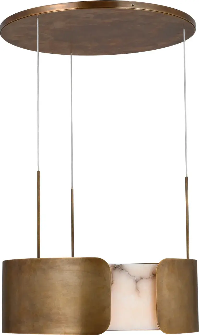 Armise 28" Drum Chandelier in Mottled Brass with Alabaster - Image 2