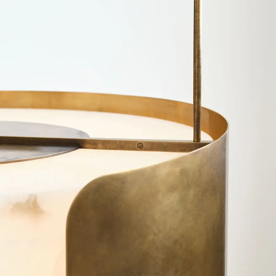 Armise 28" Drum Chandelier in Mottled Brass with Alabaster - Image 11