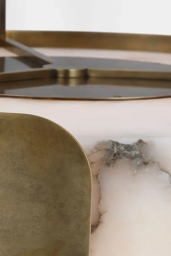 Armise 28" Drum Chandelier in Mottled Brass with Alabaster - Image 5