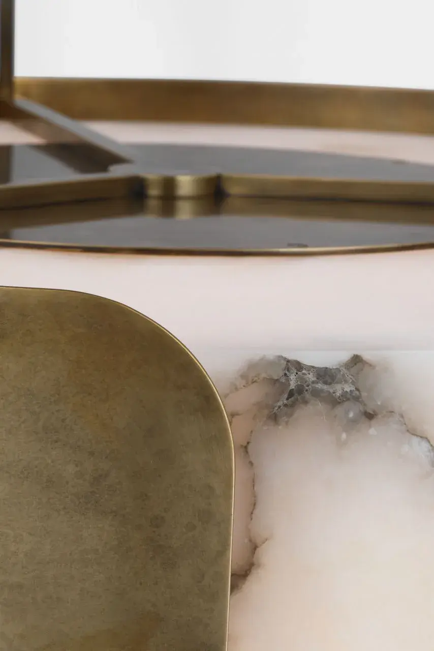 Armise 28" Drum Chandelier in Mottled Brass with Alabaster - Image 5