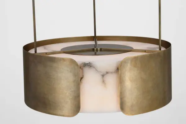 Armise 28" Drum Chandelier in Mottled Brass with Alabaster - Image 7