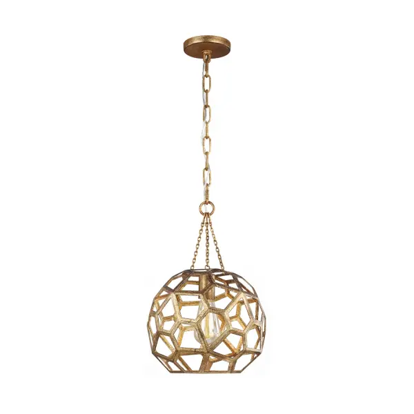 The Feccetta pendant by Alexa Hampton combines Mid-Century Modern sophistication with geometric intrigue. Its hexagonal cut-out frame creates beautiful light patterns while the antique gild finish adds warmth and character to any space.
