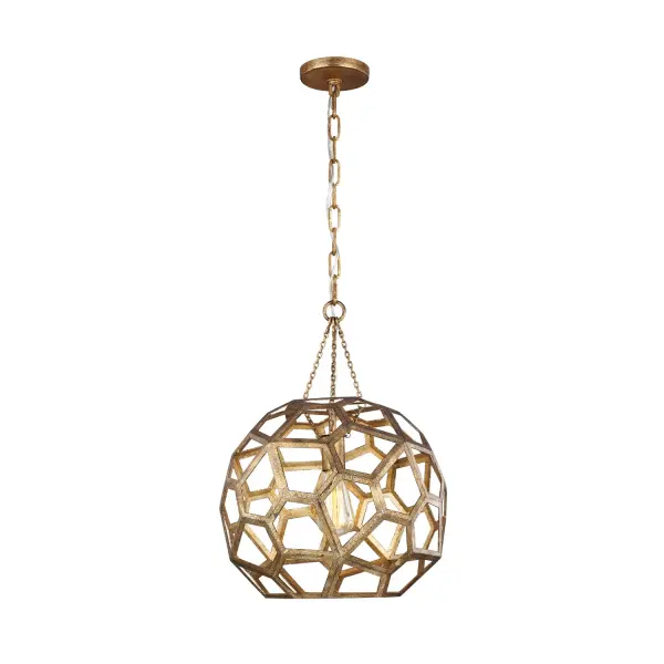 The Feccetta pendant by Alexa Hampton combines Mid-Century Modern charm with contemporary elegance. Its unique hexagonal cut-out frame and circular form create beautiful light patterns, while the antique gild finish adds warmth and sophistication to any space.
