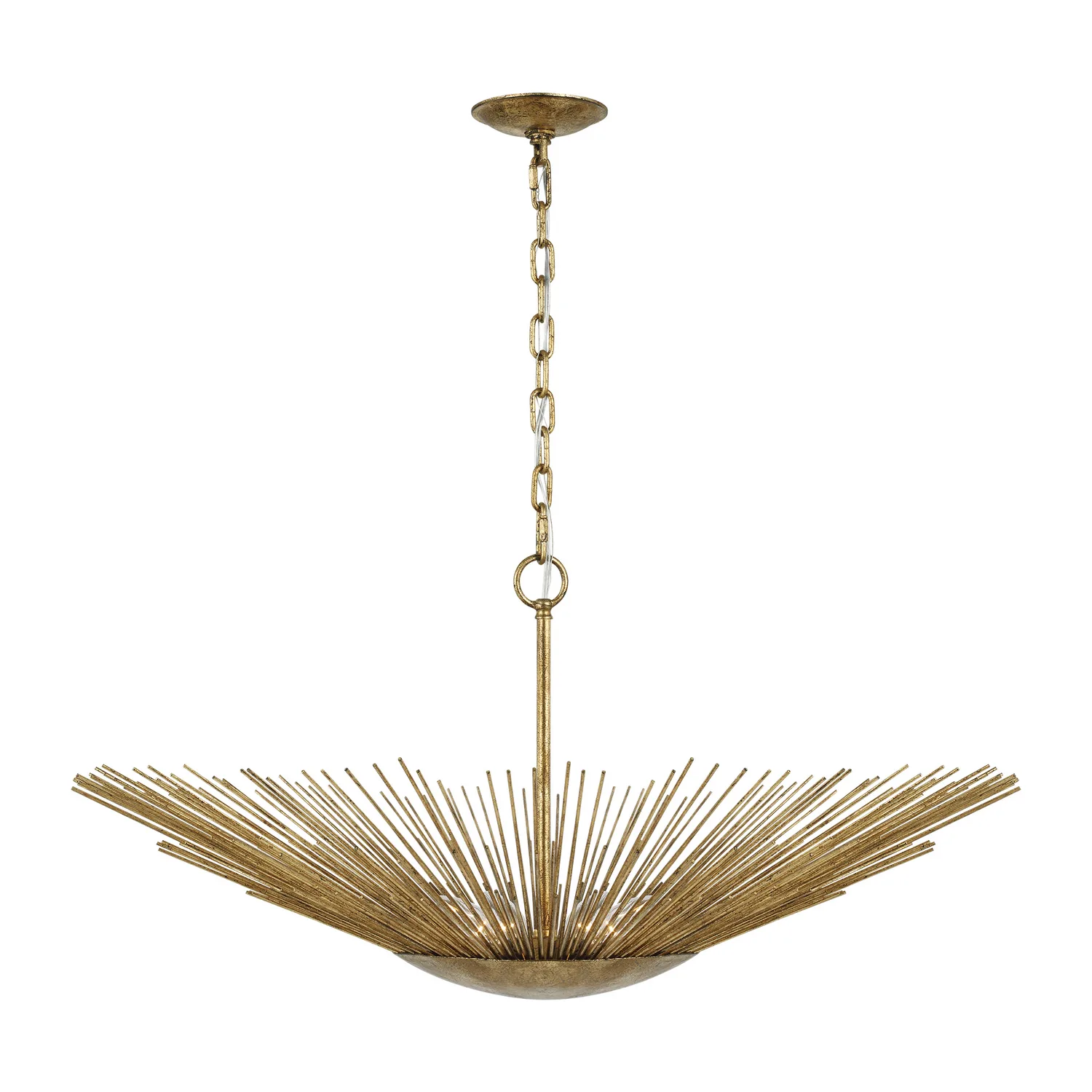 Helios Four Light Pendant in Antique Gild