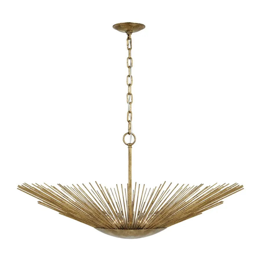 Helios Four Light Pendant in Antique Gild