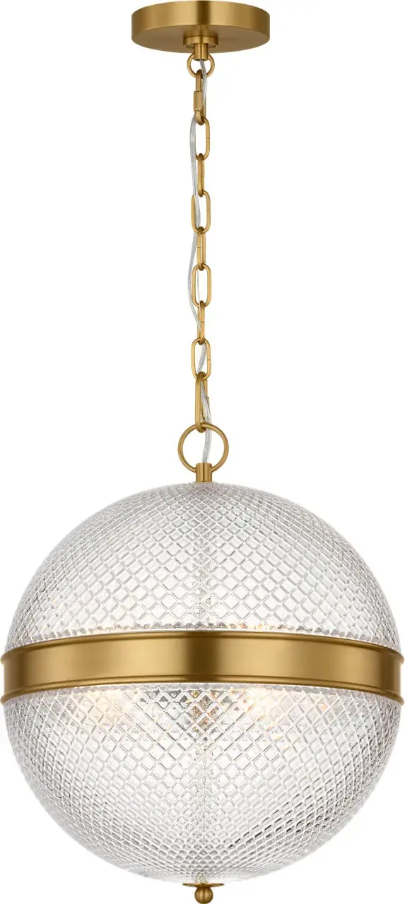 The Lucinda 15" Pendant by Alexa Hampton combines richly textured clear glass with refined brass detailing and elegant chain suspension. Its balanced 15" scale offers versatile placement across multiple rooms while delivering luminous presence and quiet sophistication. - alternate view
