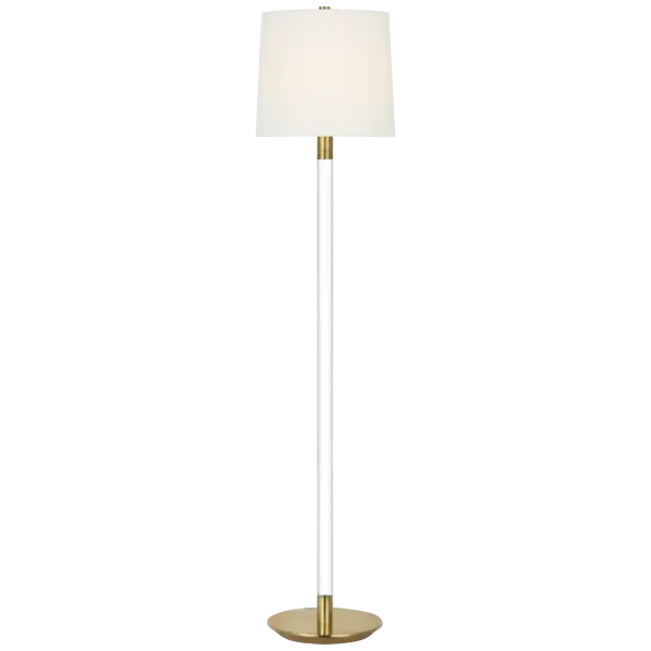 The Riga 53" floor lamp combines crystal elegance with modern cordless convenience. Hand-rubbed antique brass and a linen shade create sophisticated ambient lighting perfect for traditional and contemporary spaces alike.