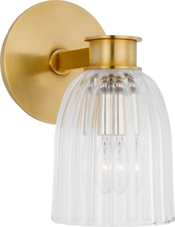 Asalea Single Sconce in Hand-Rubbed Antique Brass with Clear Glass - Image 1