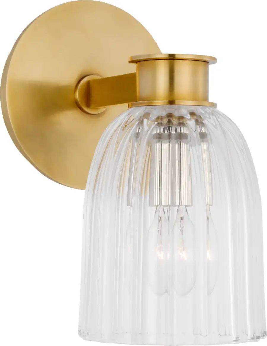 Asalea Single Sconce in Hand-Rubbed Antique Brass with Clear Glass - Image 1