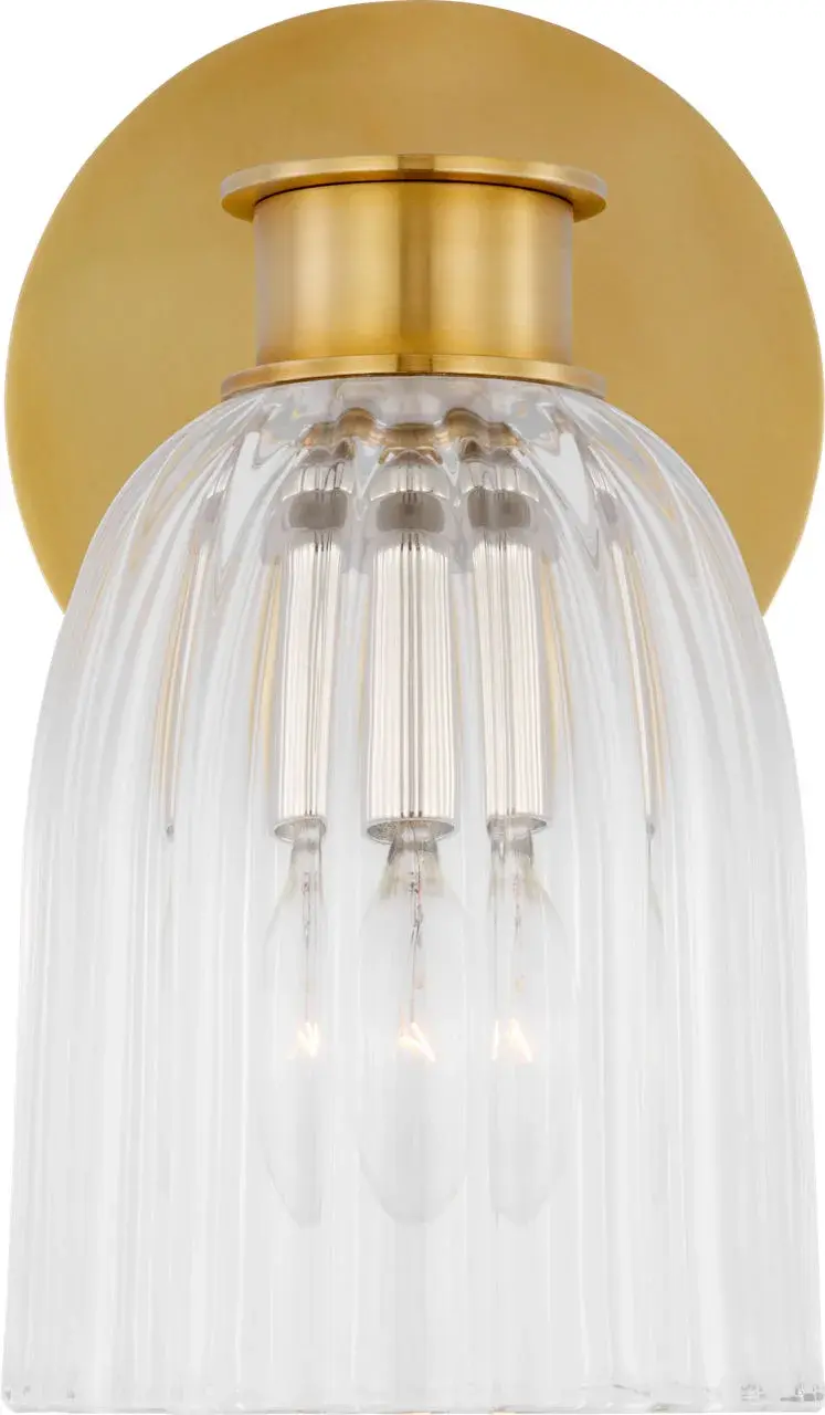 Asalea Single Sconce in Hand-Rubbed Antique Brass with Clear Glass - Image 2
