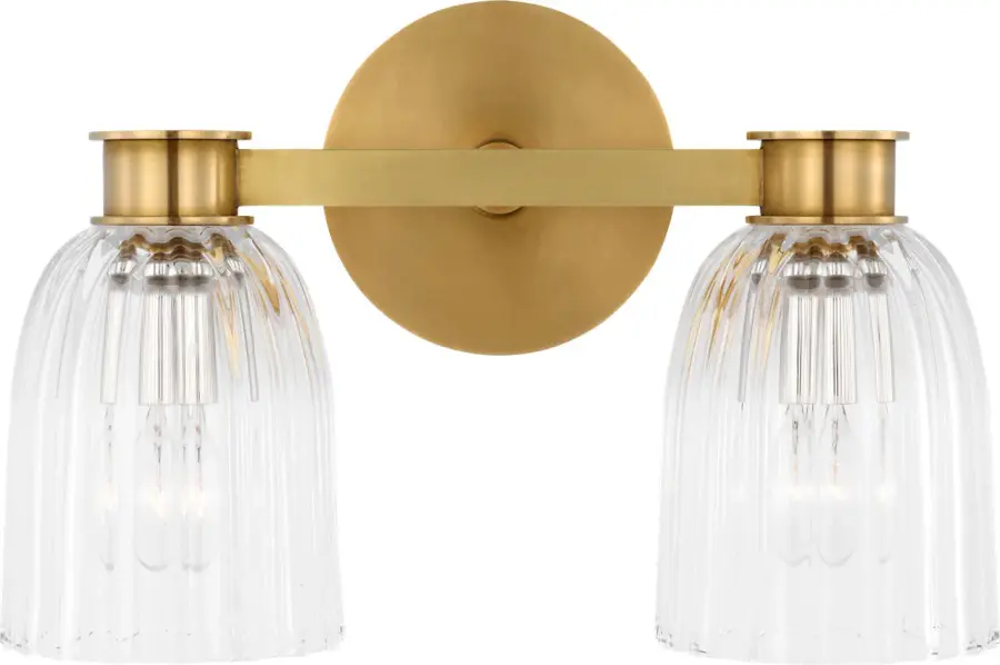 Asalea Double Sconce in Hand-Rubbed Antique Brass with Clear Glass - Image 1