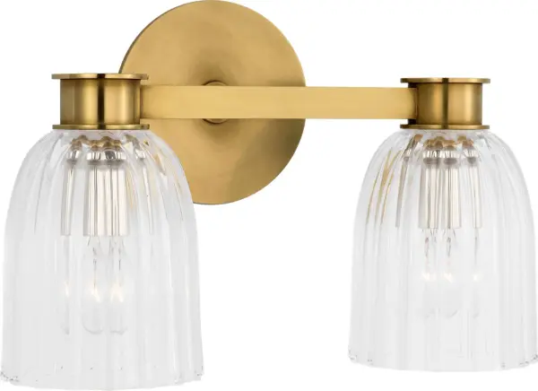 Asalea Double Sconce in Hand-Rubbed Antique Brass with Clear Glass - Image 2