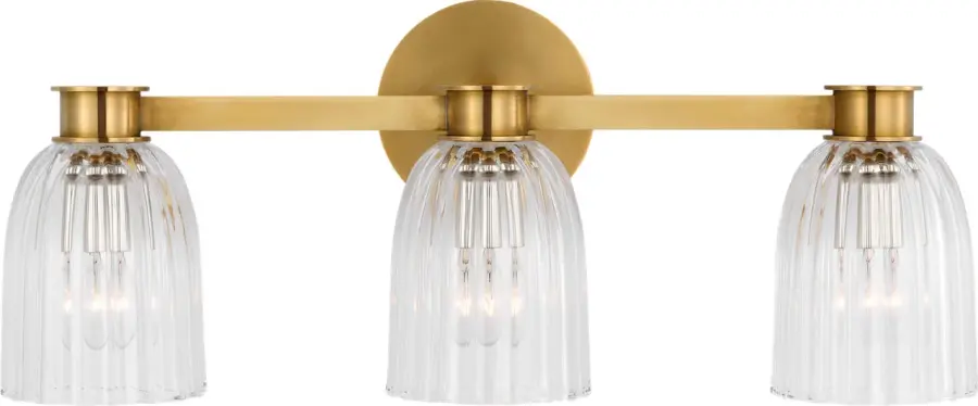 Asalea Triple Vanity Light in Hand-Rubbed Antique Brass with Clear Glass - Image 1