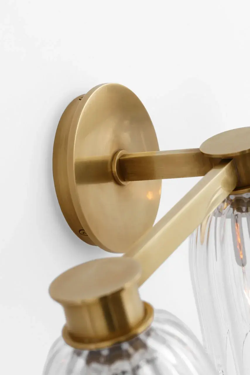 Asalea Triple Vanity Light in Hand-Rubbed Antique Brass with Clear Glass - Image 4