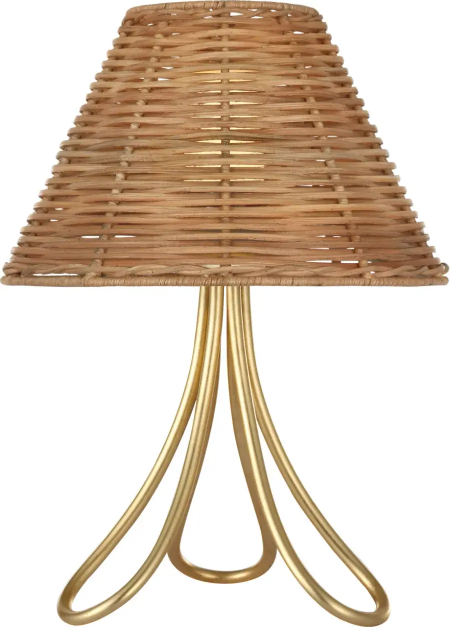 Jeanne 13" Cordless Accent Lamp in Gild with Natural Wicker Shade - Image 1