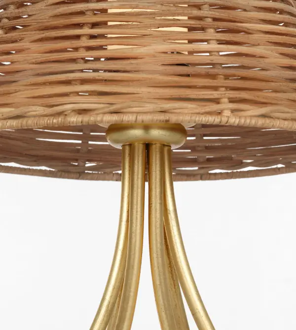 The Jeanne cordless accent lamp combines gilded elegance with natural wicker texture, offering portable lighting freedom. At 13" tall, it's perfect for creating ambient lighting anywhere without cord constraints. - alternate view