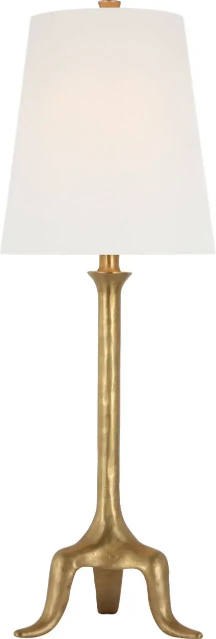 The Mathilde table lamp combines classic proportions with hand-rubbed antique brass detailing and a soft linen shade. At 27 inches tall, it provides substantial presence while maintaining refined elegance. - alternate view