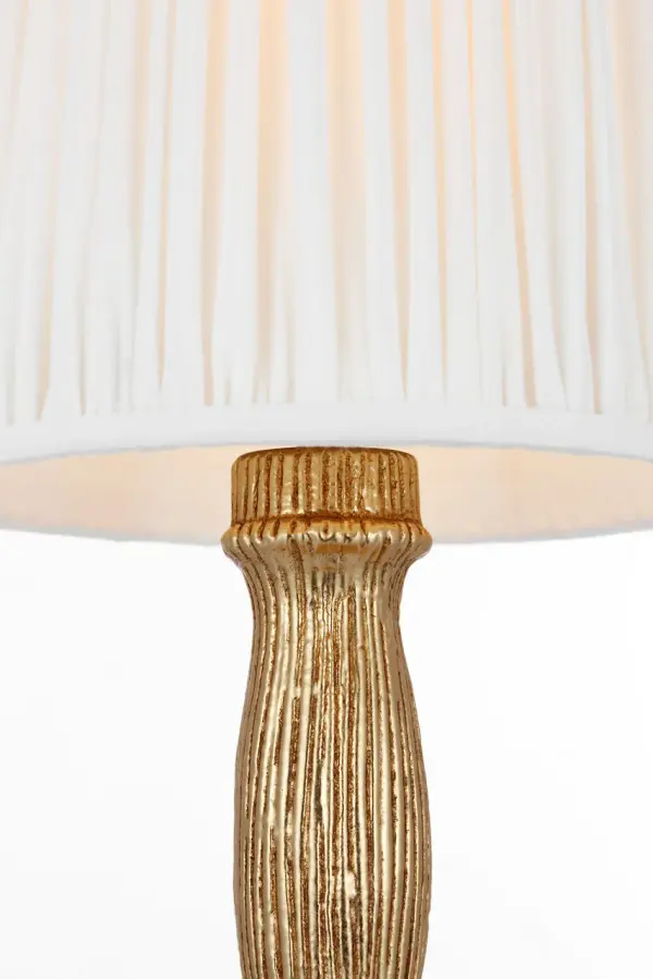 The Ovid cordless accent lamp combines sophisticated gold lustre finish with practical wireless functionality. Its silk pleated shade provides warm, diffused light while the compact 14" size fits beautifully on any surface. - alternate view