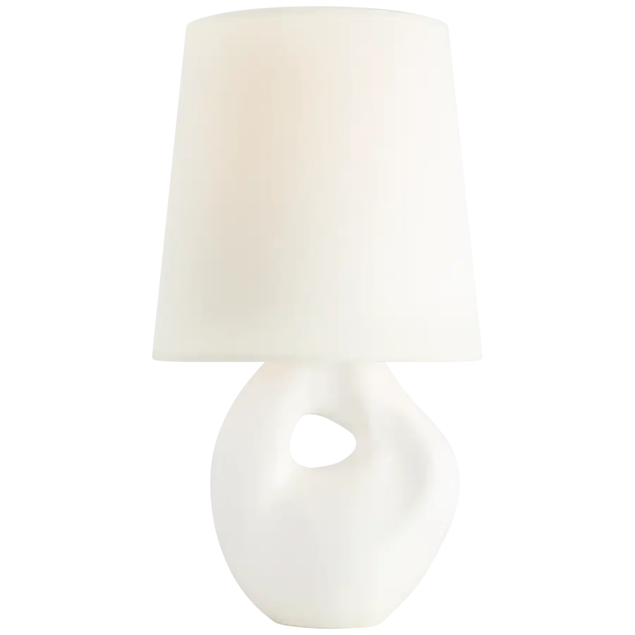 Adria 16" Cordless Table Lamp in Plaster White with Linen Shade - Image 1