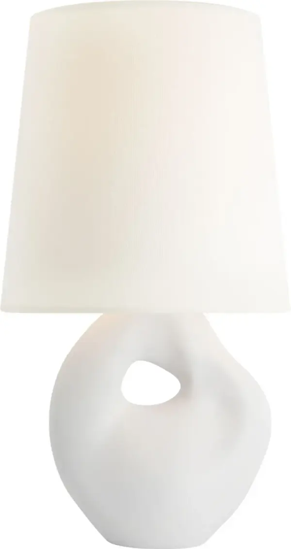The Adria cordless table lamp combines sophisticated plaster white ceramic with a soft linen shade, offering wireless convenience without sacrificing style. Perfect for spaces lacking outlets or outdoor entertaining. - alternate view