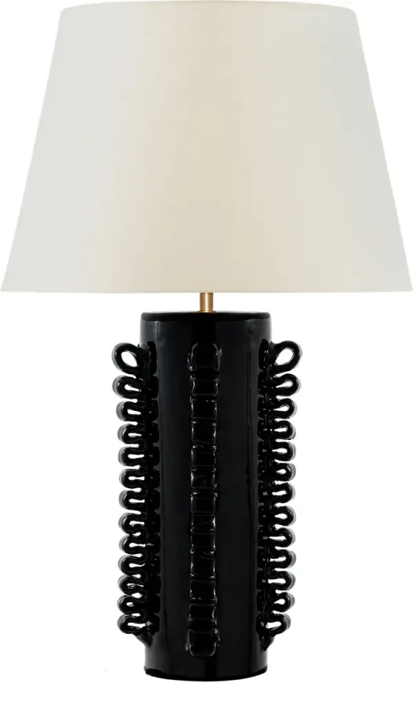 The Amandine table lamp combines classic elegance with modern sensibility. At 25" tall, it provides ideal task and ambient lighting while the raven black finish and natural linen shade create visual warmth.