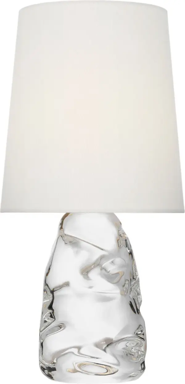 The Lupin cordless accent lamp combines the classic beauty of clear glass with modern wireless convenience. Its 16" height and linen shade create warm, ambient lighting perfect for any surface without cord constraints.