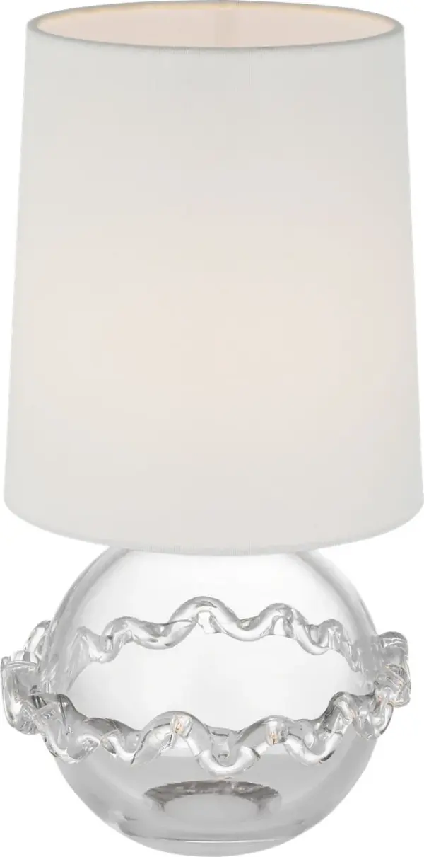 The Breslin cordless accent lamp combines timeless clear glass with a soft linen shade, offering portable lighting elegance. At 16" tall, it's perfectly sized for bedside tables, desks, or console surfaces. - alternate view