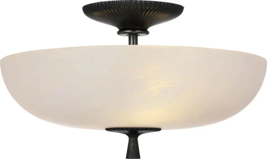 Pascal 14" Bowl Semi-Flush Mount in Bronze with Alabaster - Image 1