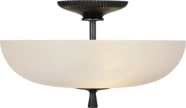 The Pascal 14" semi-flush mount combines classic bronze metalwork with natural alabaster for a sophisticated lighting solution. Its transitional design bridges traditional and contemporary aesthetics. - alternate view