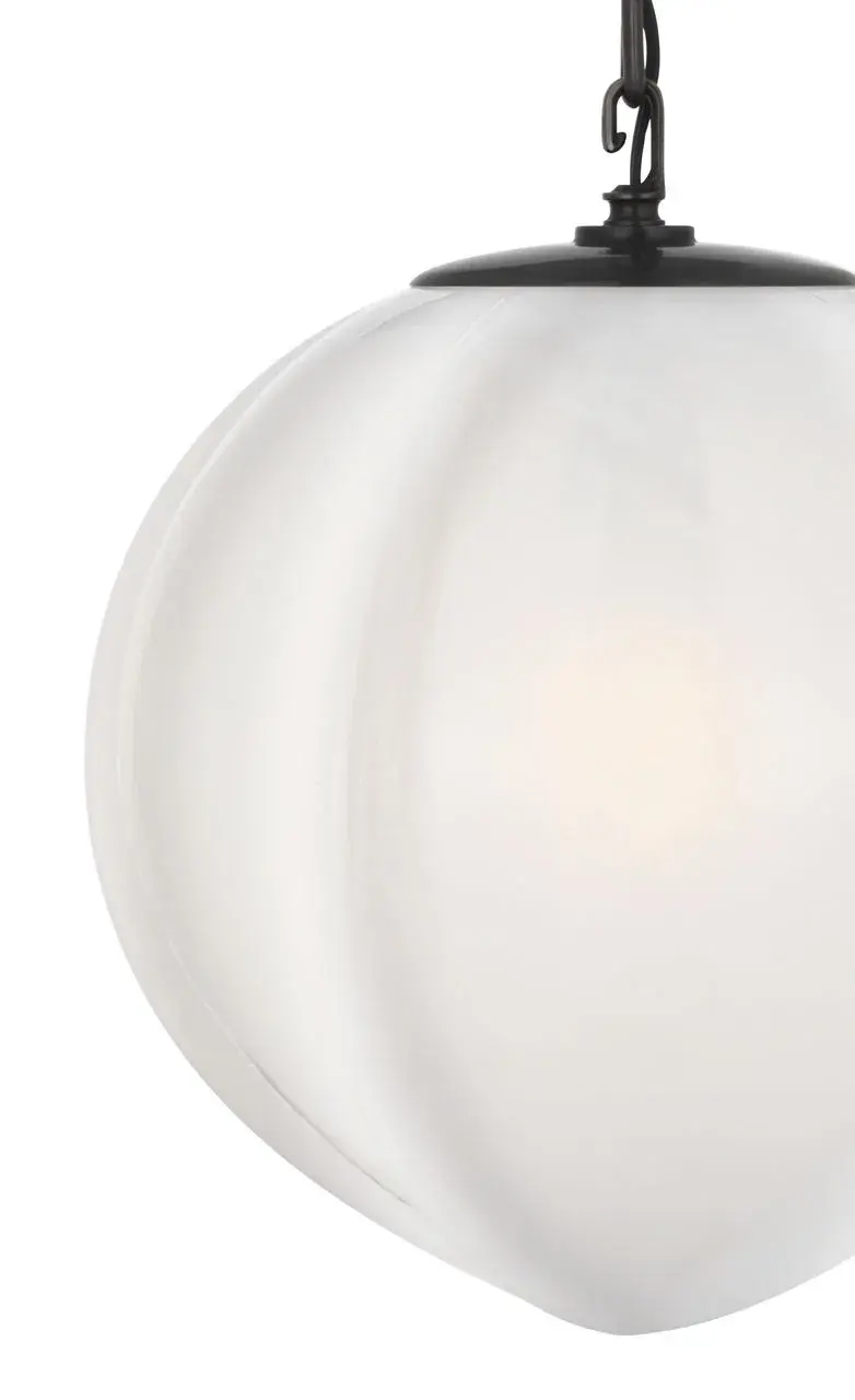 Rae 13" Pendant in Bronze with White Strie Glass - Image 5