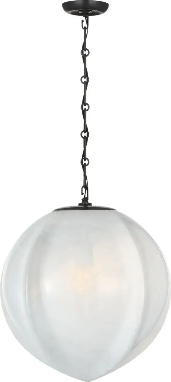 Rae 17" Pendant in Bronze with White Strie Glass - Image 1